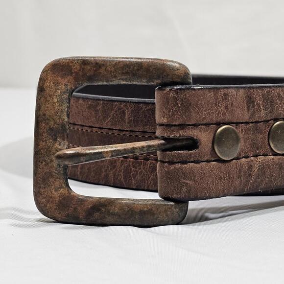 Vintage Bison American Bison Leather Belt USA Size 34 Rustic Brown Buckle Brown
